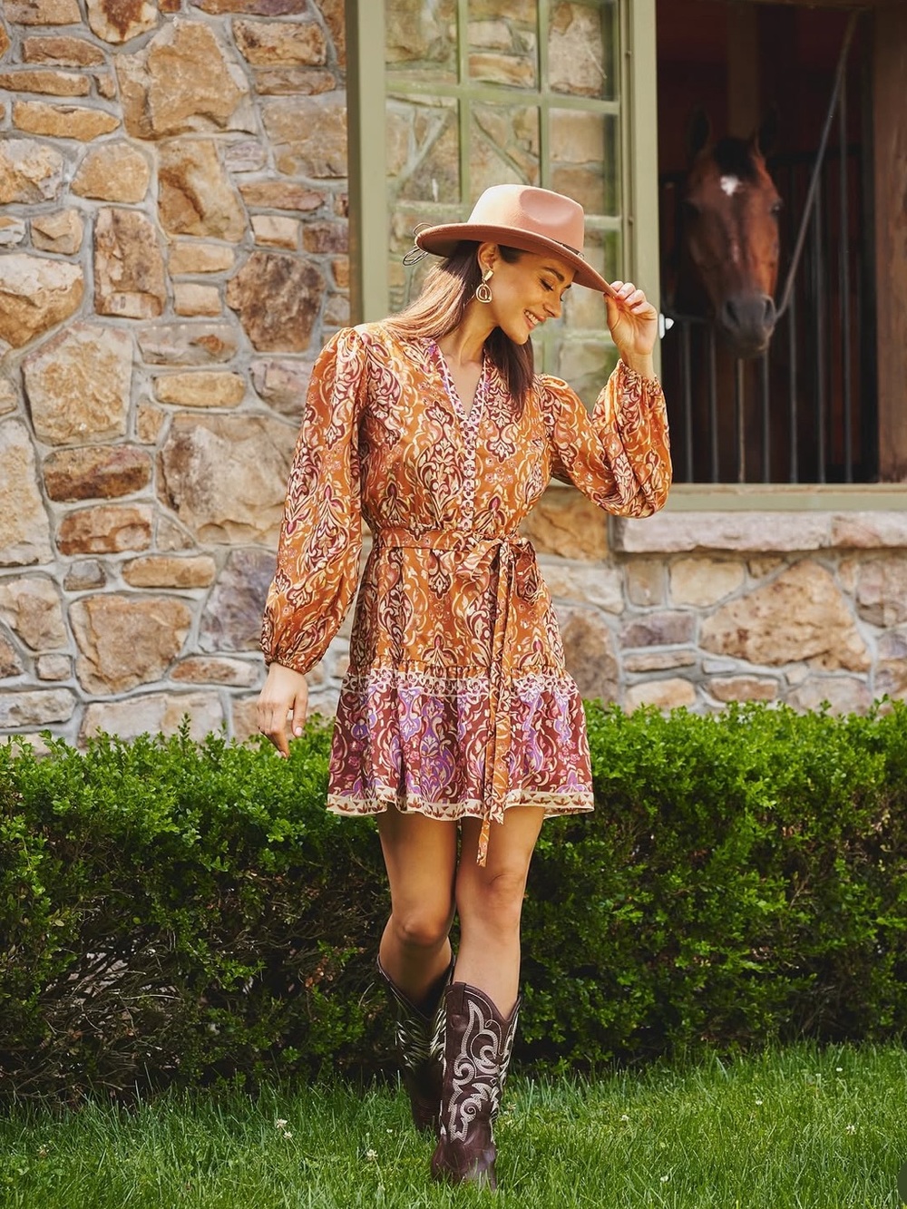 Adrianna Papell NWT Paisley Print Dress Brown Purple Gold Shimmer Bishop size 6